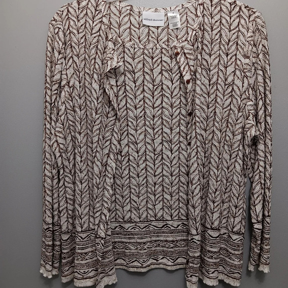 Alfred dunner women's top size M creame and brown buttons down - Picture 3 of 6